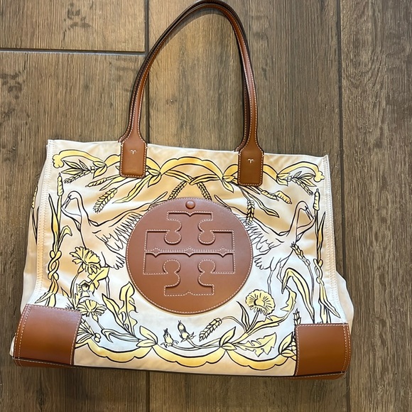SOLD-Tory Burch Ella printed tote- morning crane - Picture 1 of 9